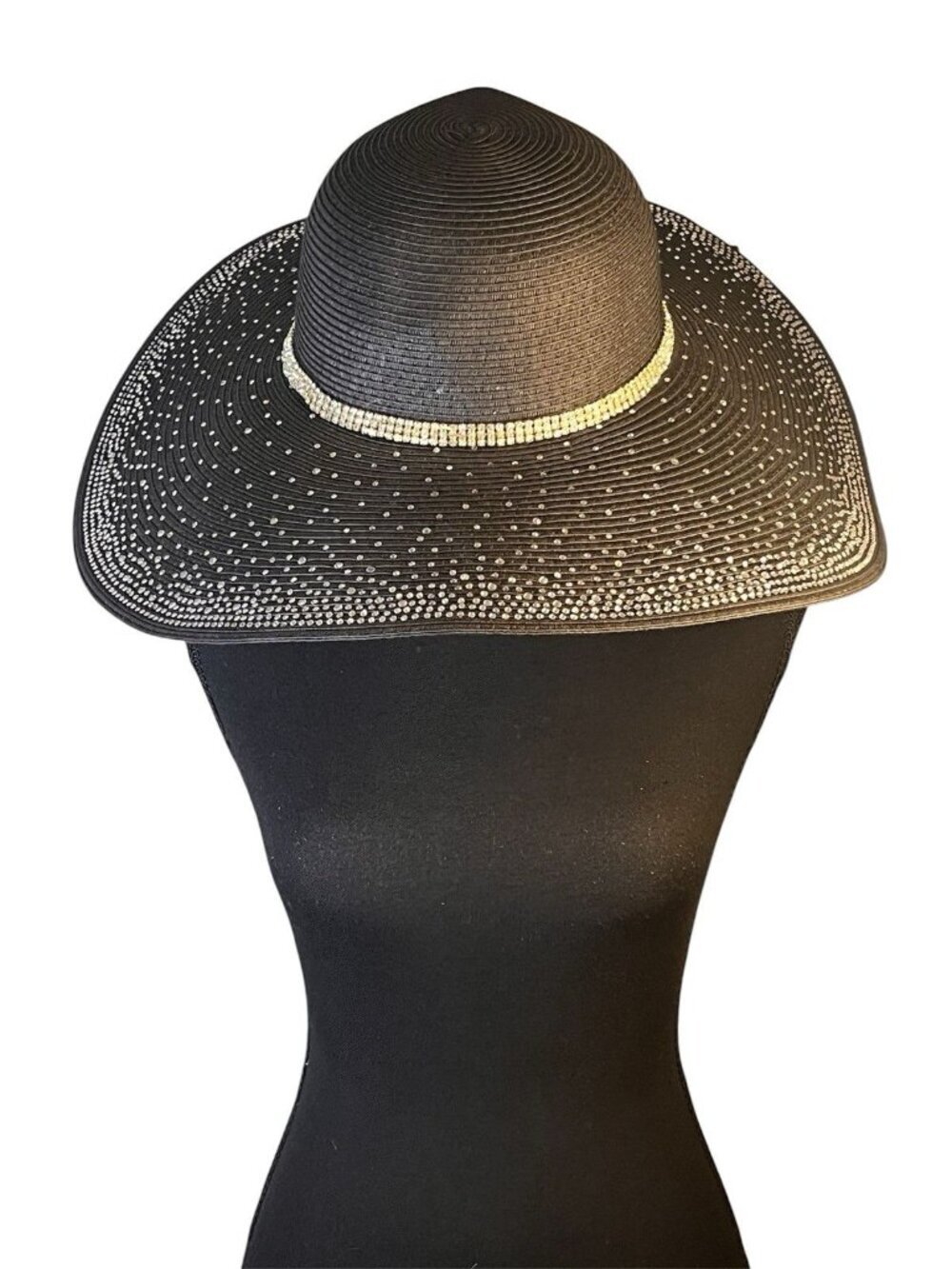 CoG New York Wide Brim Floppy Hat Derby One Size Rhinestones Sun Church Sparkly - Picture 2 of 9